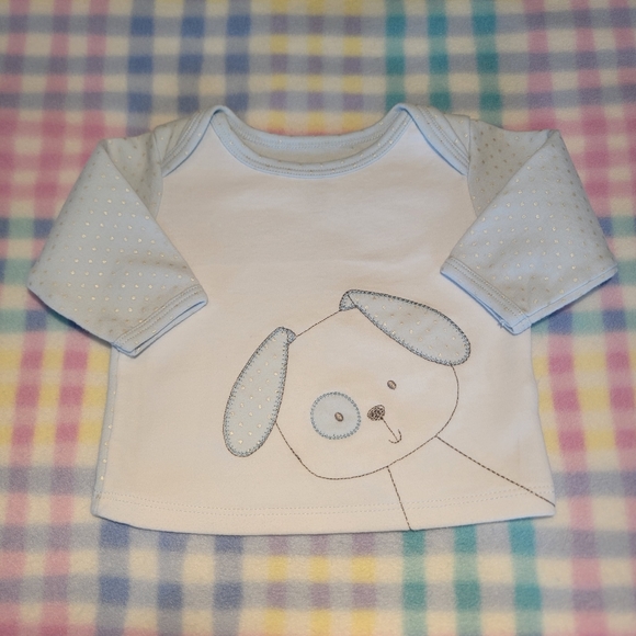 LITTLE TOTS 🐾 2pc Blue 'n White Embroidered Doggie Silver Polka Dot Outfit 0-3M - Picture 7 of 17